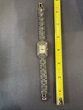 Art Deco Style Filigree Women's Bracelet Watch - sterling silver